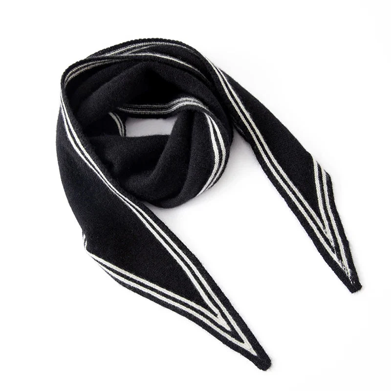 Women’s Cashmere Scarf with Contrast Stripe Trim - Image 4