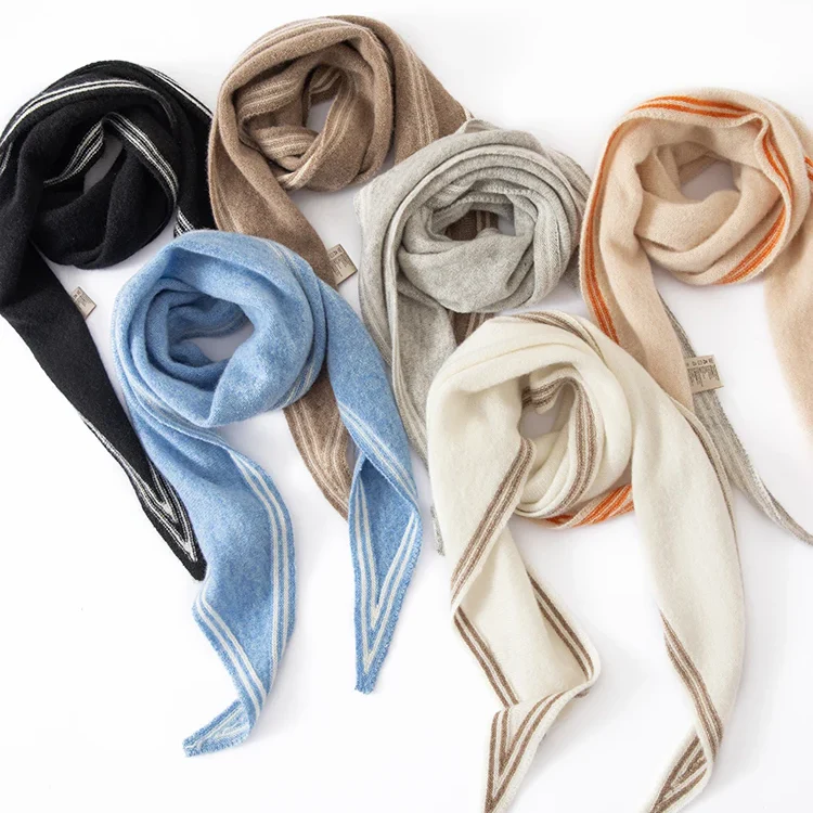 Women’s Cashmere Scarf with Contrast Stripe Trim - Image 7