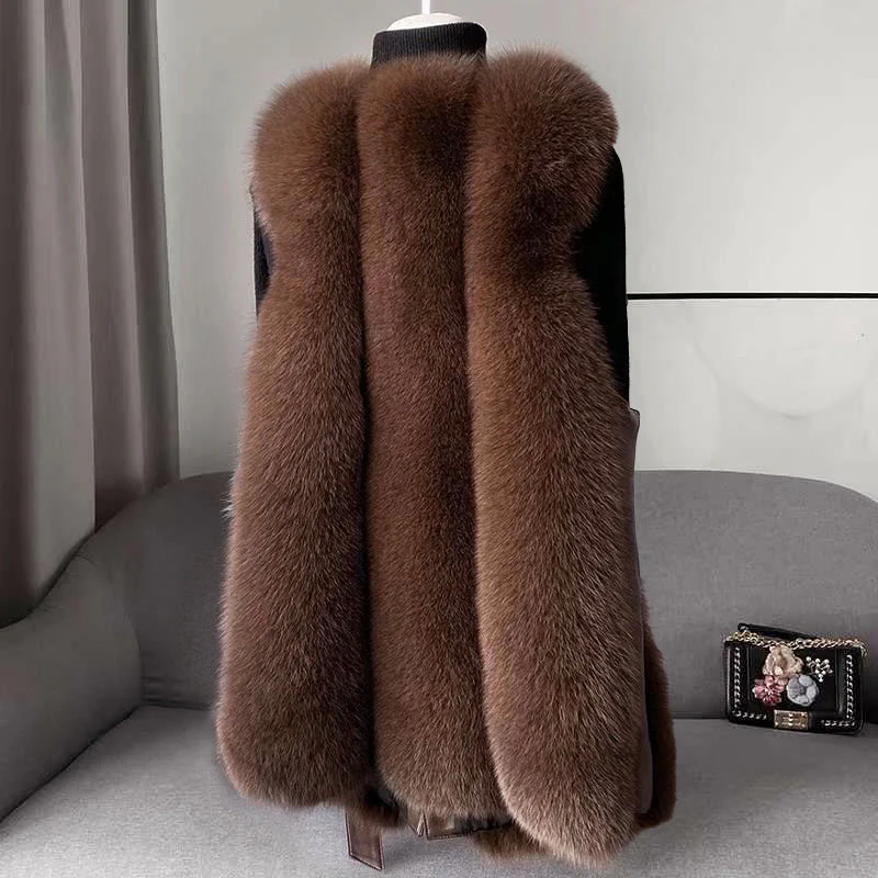 Women’s Faux Fur Vest with Belted Waist and Faux Leather Trim - Image 6