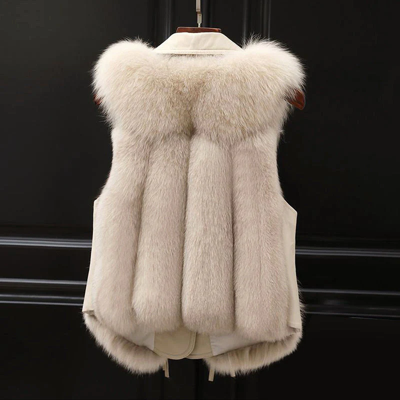 Women’s Faux Fur Vest with Lapel Collar and Waist Tie - Image 5