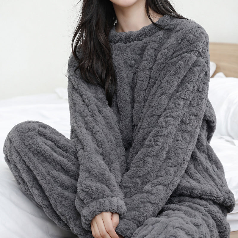 Women’s Fleece Pajama Set with Long Sleeve Top and Pants - Image 3