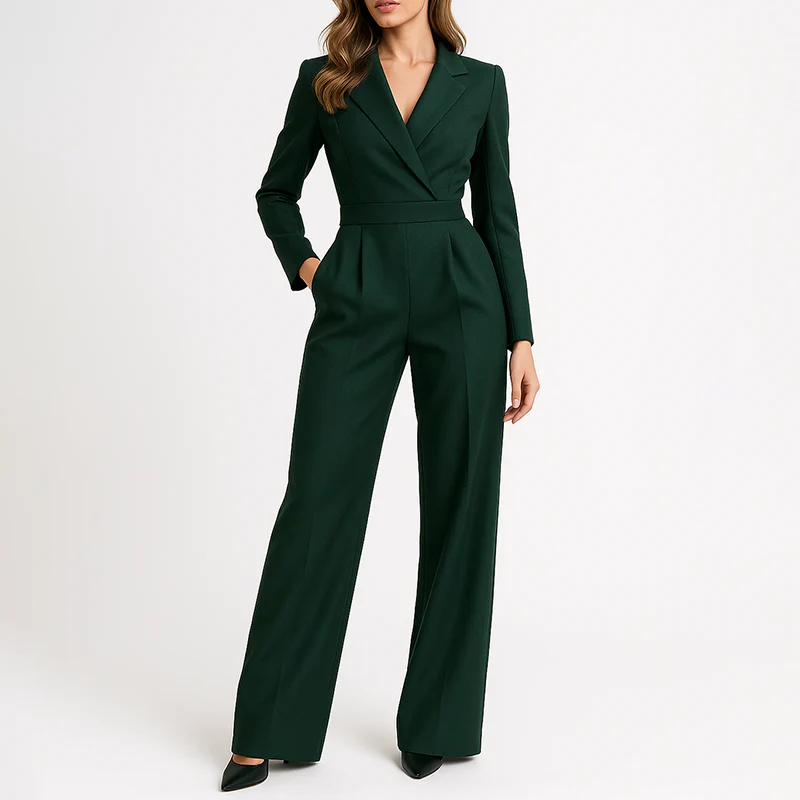Women’s Formal Wide-Leg Jumpsuit with V-Neckline - Image 3