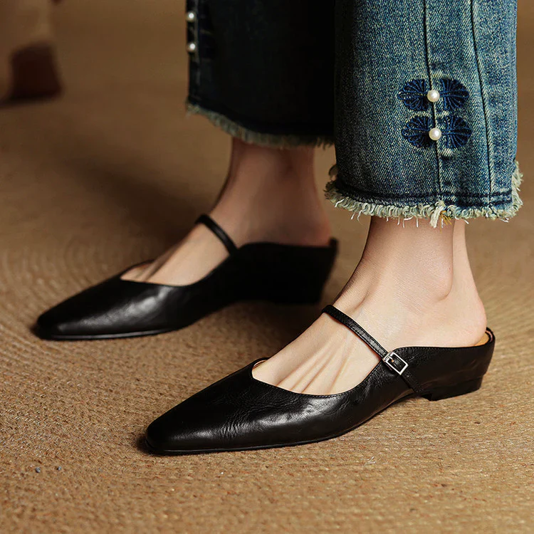 Women’s Genuine Leather Mules with Mary Jane Strap - Image 2