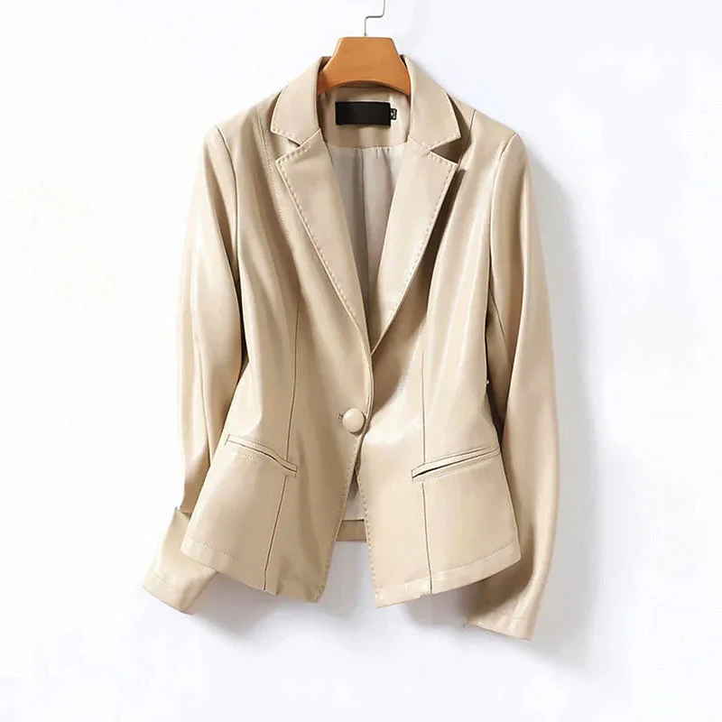 Women’s Genuine Leather One-Button Blazer Jacket - Image 2