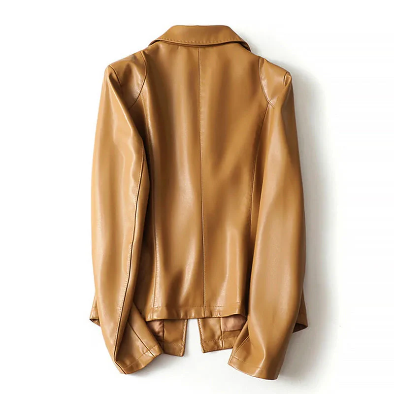 Women’s Genuine Leather One-Button Blazer Jacket - Image 4