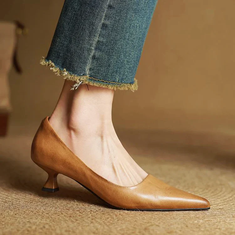 Women’s Genuine Leather Pointed Kitten Heels - Image 3