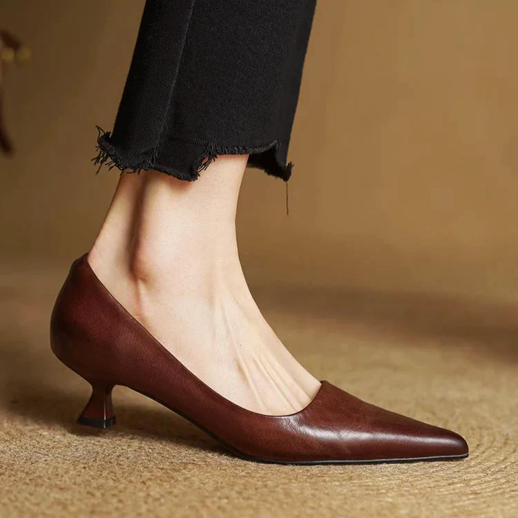 Women’s Genuine Leather Pointed Kitten Heels - Image 4