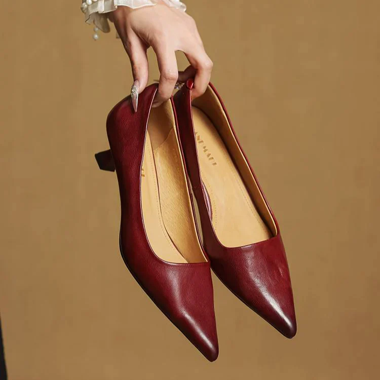 Women’s Genuine Leather Pointed Kitten Heels - Image 5