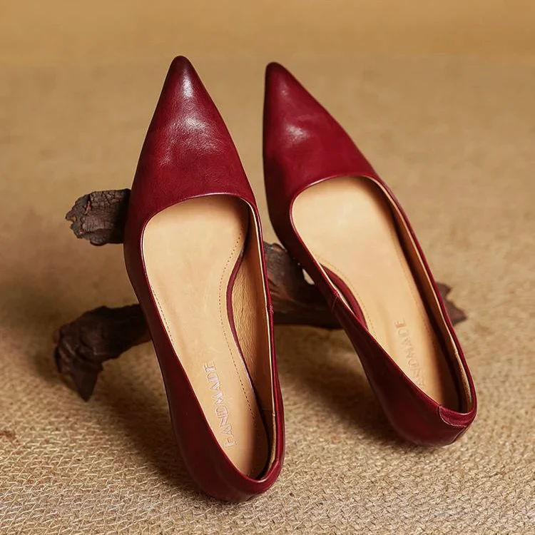 Women’s Genuine Leather Pointed Kitten Heels - Image 6