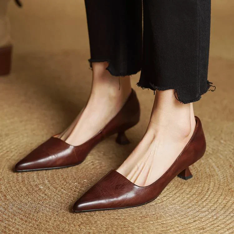 Women’s Genuine Leather Pointed Kitten Heels - Image 7