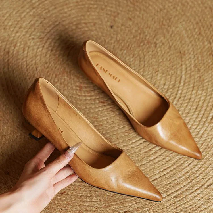 Women’s Genuine Leather Pointed Kitten Heels - Image 8