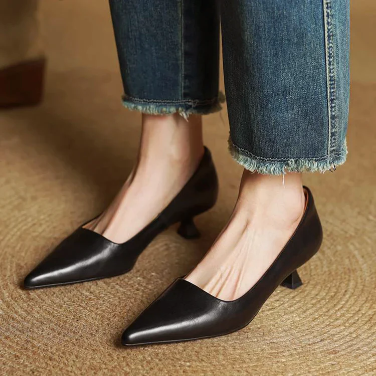 Women’s Genuine Leather Pointed Kitten Heels - Image 9