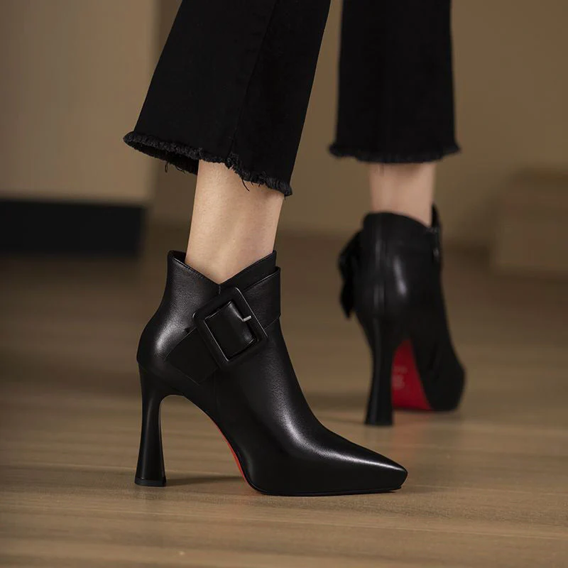 Women’s High-Heel Ankle Boots with Buckle Detail - Image 2