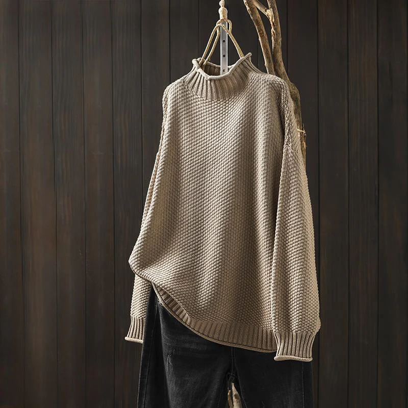 Women’s High-Neck Relaxed Fit Sweater with Textured Knit - Image 3