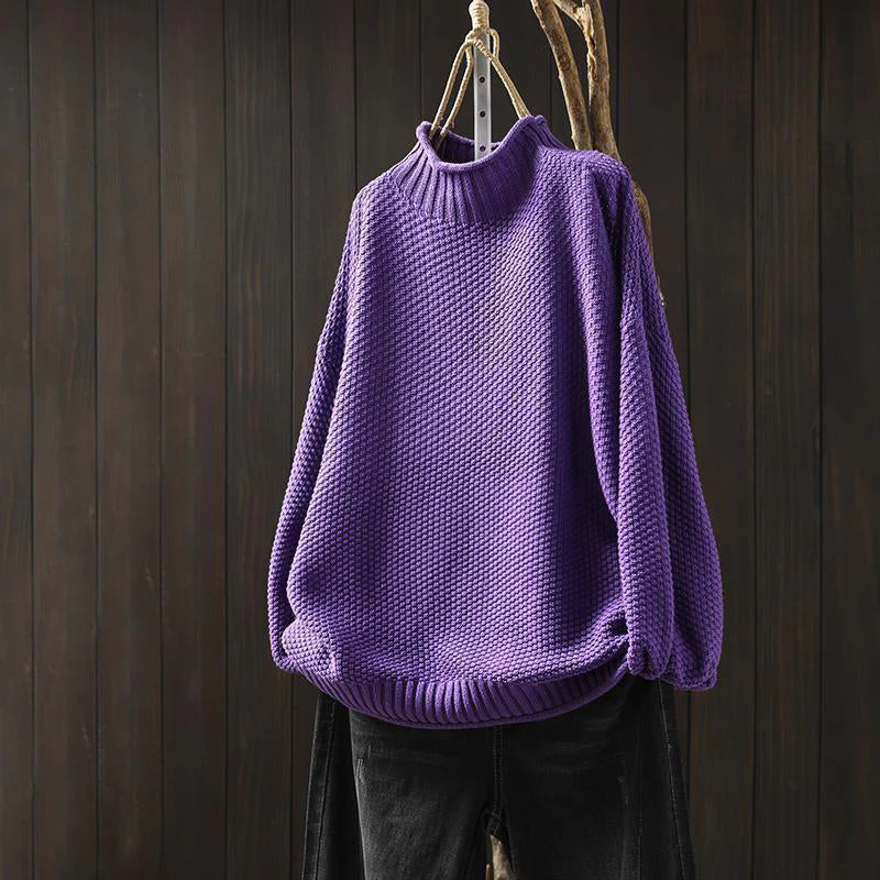 Women’s High-Neck Relaxed Fit Sweater with Textured Knit - Image 4