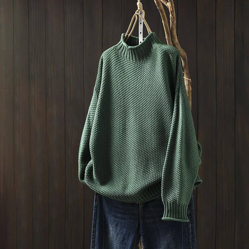 Women’s High-Neck Relaxed Fit Sweater with Textured Knit - Image 5