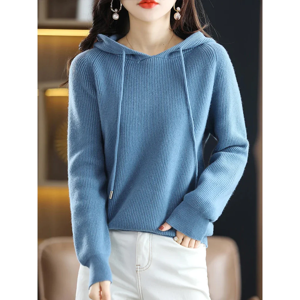Women’s Hooded Cashmere Wool Knit Sweater - Image 3