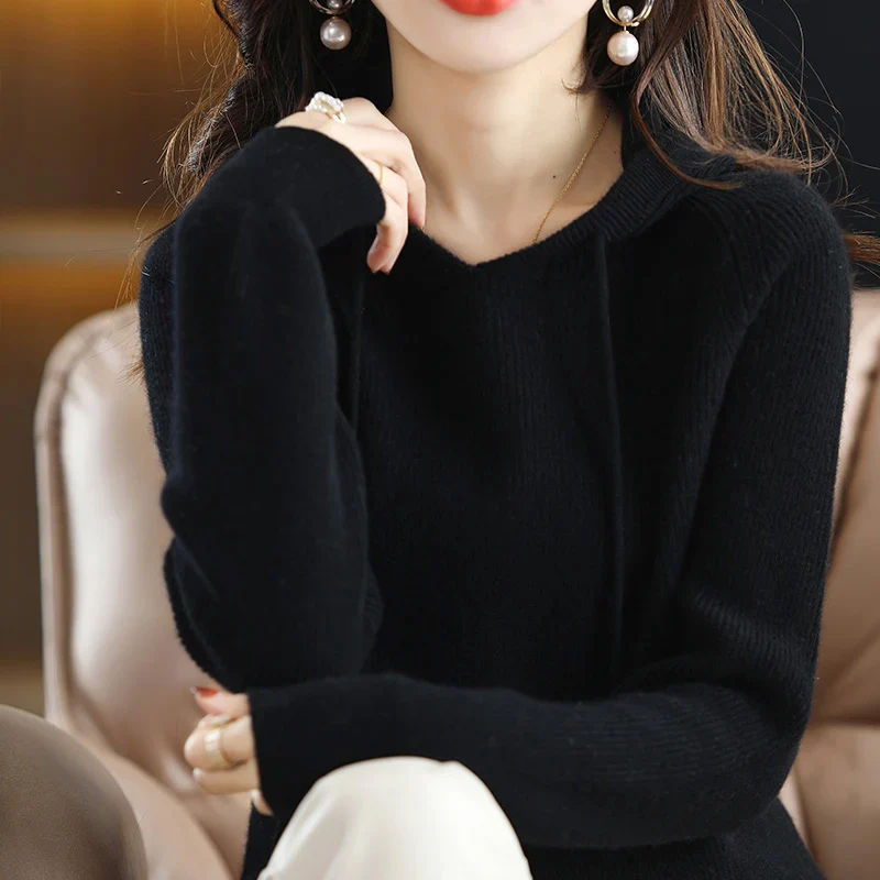 Women’s Hooded Cashmere Wool Knit Sweater - Image 4