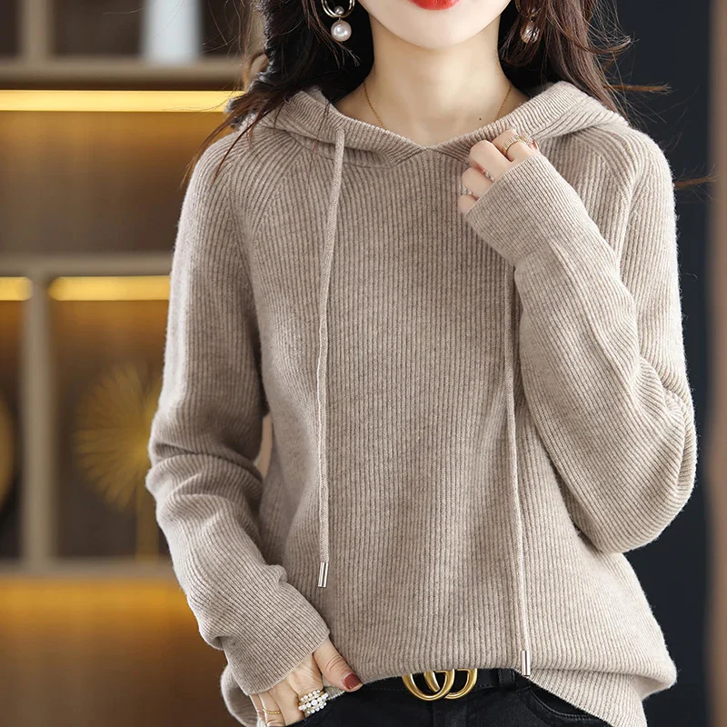 Women’s Hooded Cashmere Wool Knit Sweater - Image 5