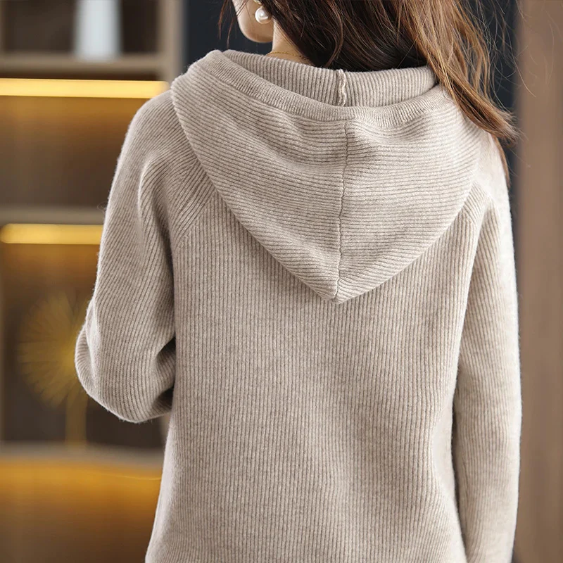 Women’s Hooded Cashmere Wool Knit Sweater - Image 6