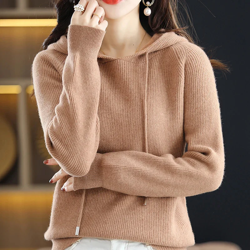 Women’s Hooded Cashmere Wool Knit Sweater - Image 7