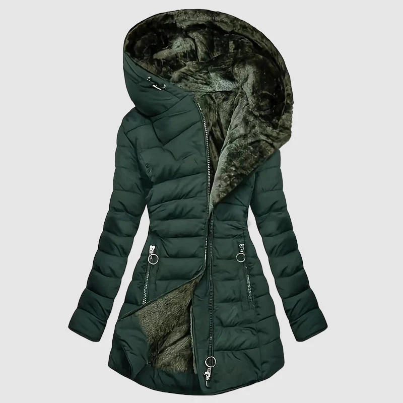 Women’s Hooded Long Puffer Coat with Plush Interior - Image 2