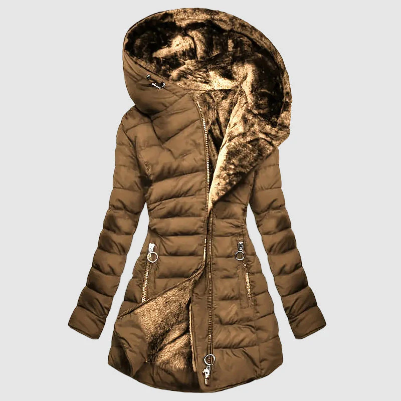 Women’s Hooded Long Puffer Coat with Plush Interior - Image 3