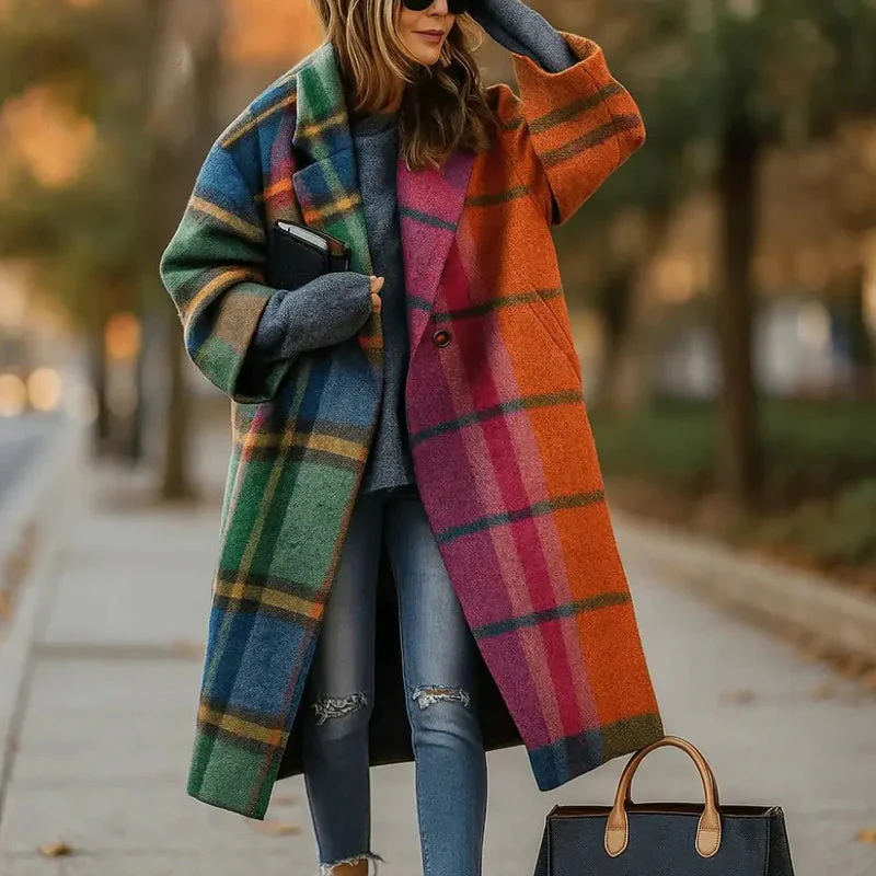 Women’s Long Coat with Wide Collar in Various Colors - Image 2