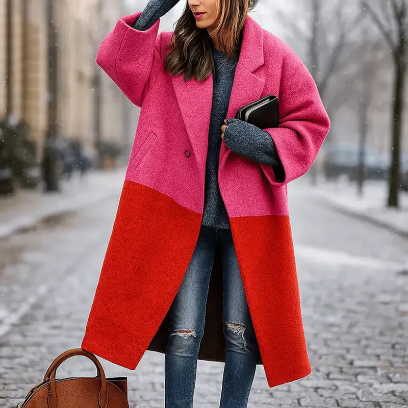 Women’s Long Coat with Wide Collar in Various Colors - Image 3