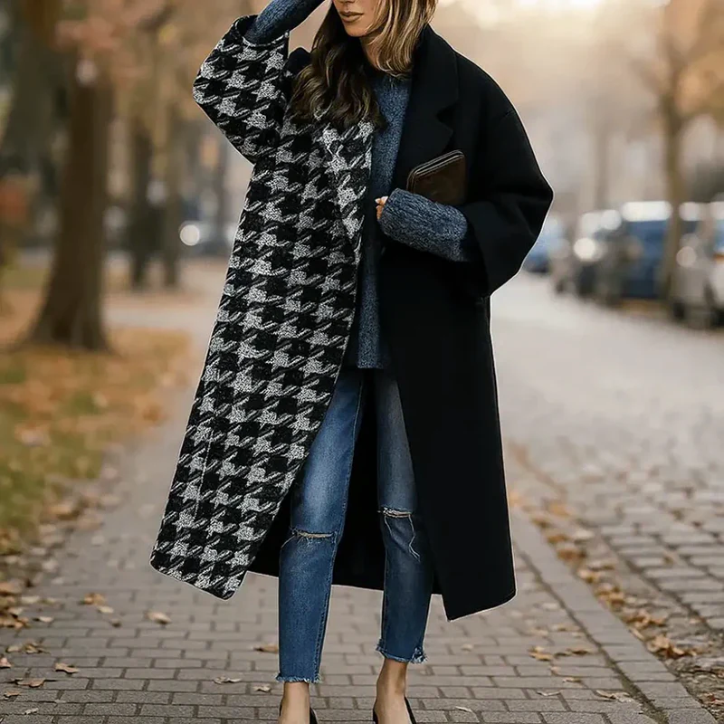Women’s Long Coat with Wide Collar in Various Colors - Image 6