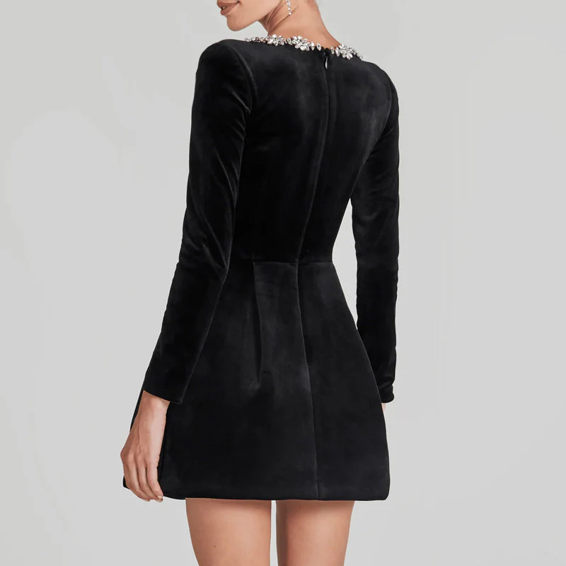 Women’s Long Sleeve Mini Dress with Embellished Neckline - Image 6