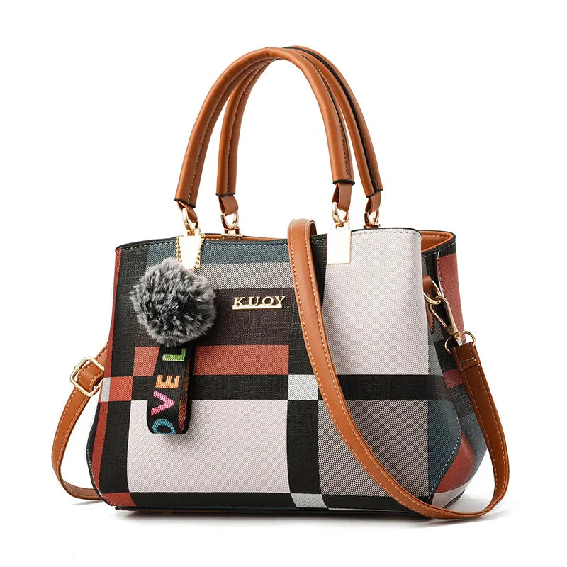 Women’s Medium Plaid Shoulder Handbag with Long Strap - Image 2