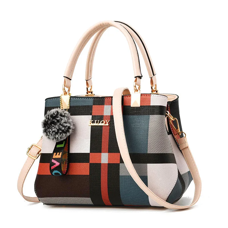 Women’s Medium Plaid Shoulder Handbag with Long Strap - Image 3
