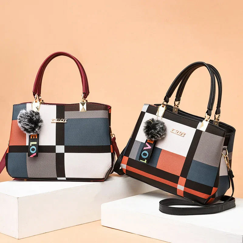 Women’s Medium Plaid Shoulder Handbag with Long Strap - Image 6