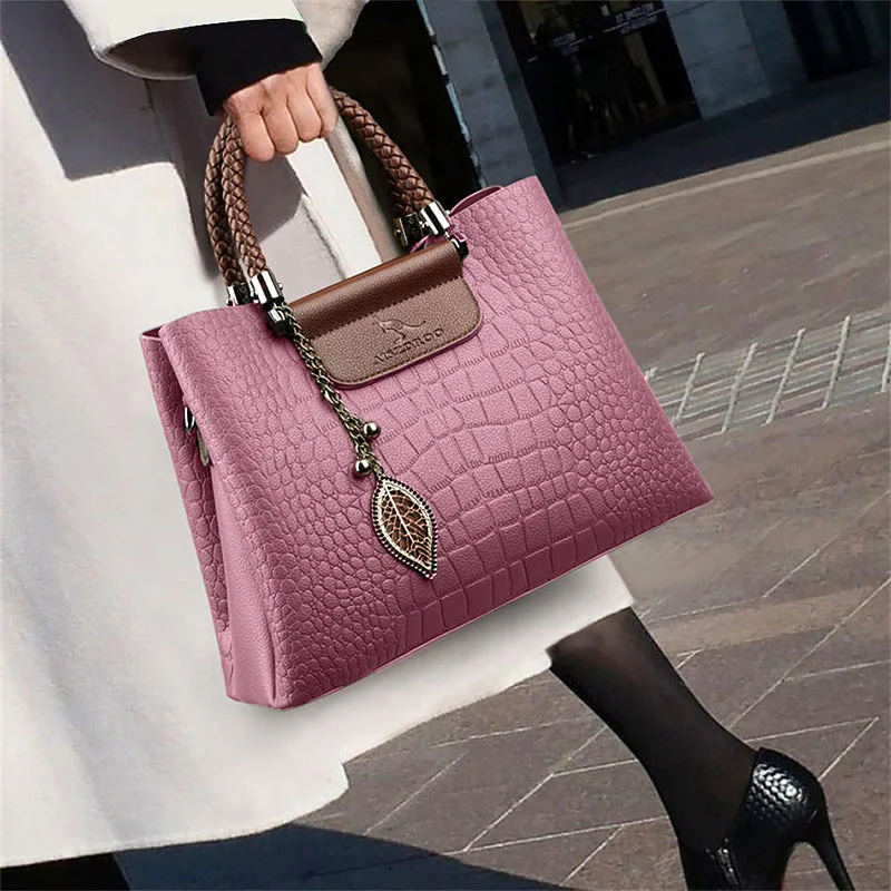 Women’s Medium Textured Shoulder Bag with Braided Handles - Image 3