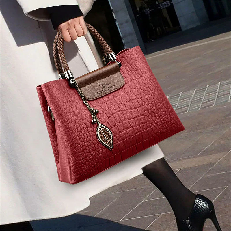 Women’s Medium Textured Shoulder Bag with Braided Handles - Image 4