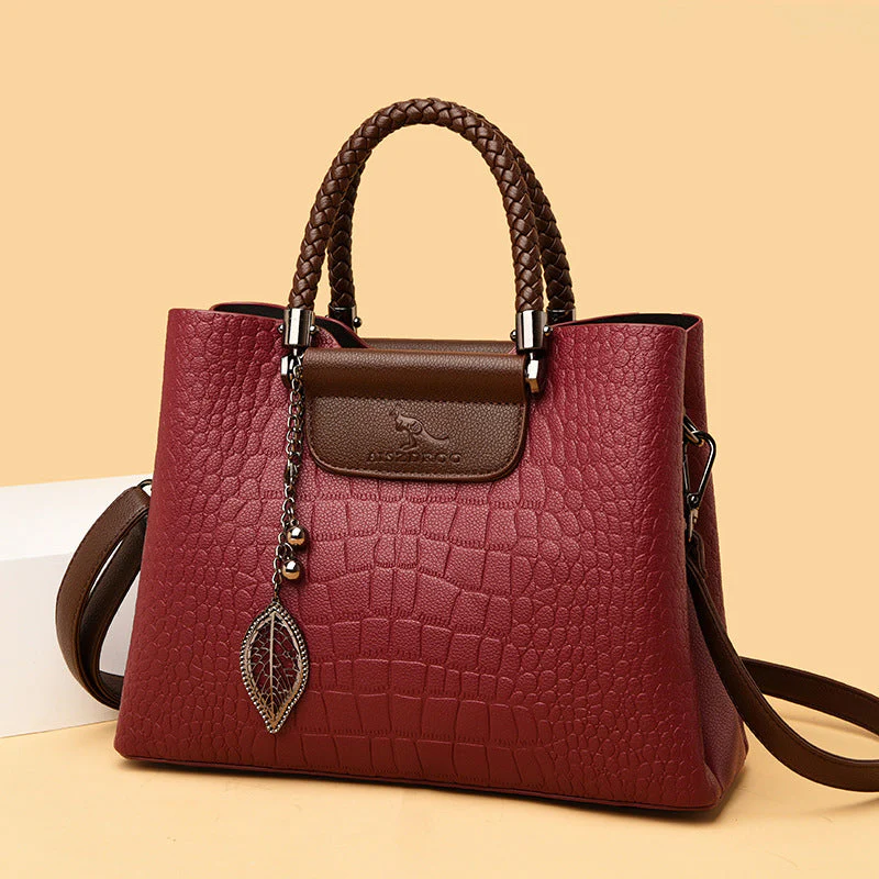Women’s Medium Textured Shoulder Bag with Braided Handles - Image 5