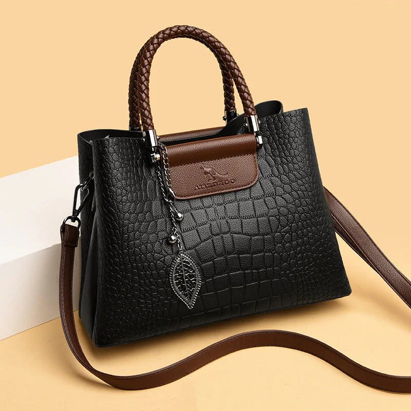 Women’s Medium Textured Shoulder Bag with Braided Handles - Image 6