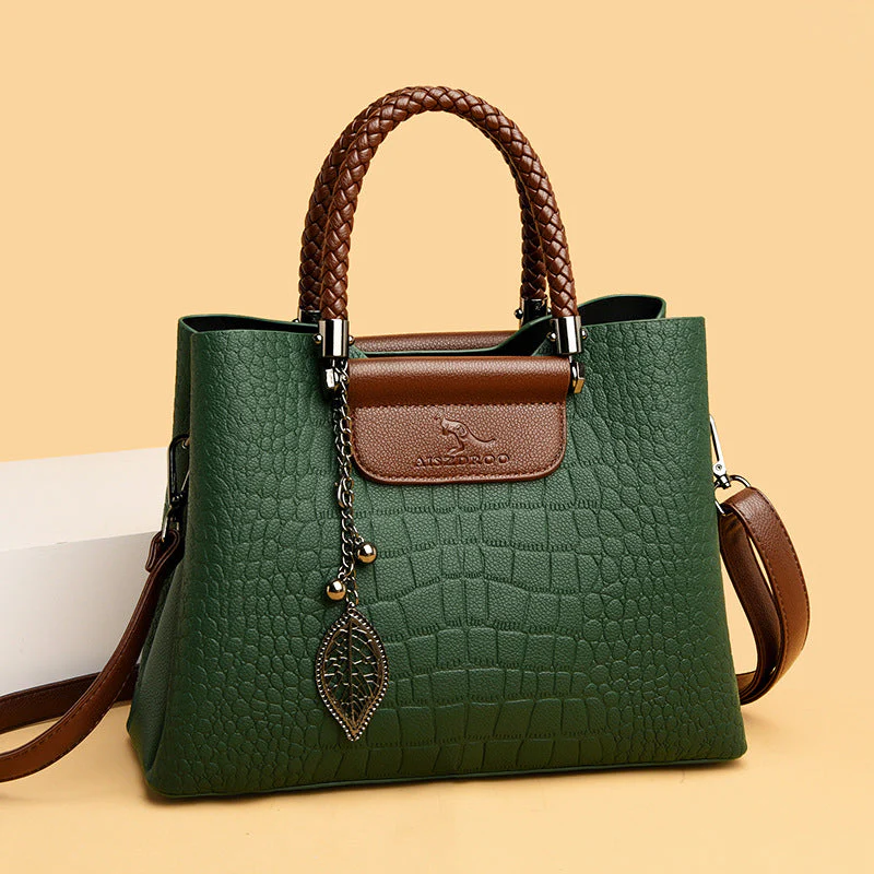 Women’s Medium Textured Shoulder Bag with Braided Handles - Image 7