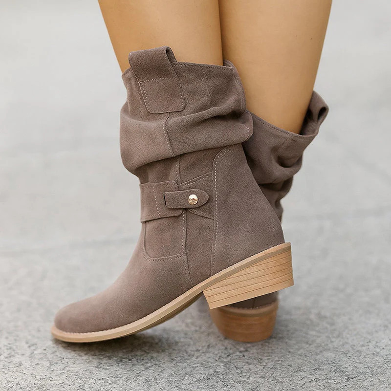Women’s Mid-Calf Suede Slouch Boots with Low Heel - Image 4