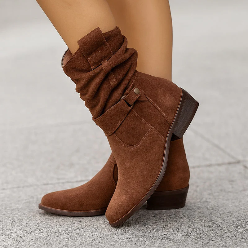 Women’s Mid-Calf Suede Slouch Boots with Low Heel - Image 5