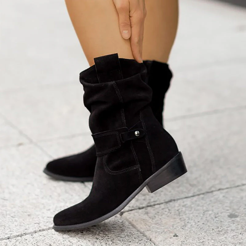 Women’s Mid-Calf Suede Slouch Boots with Low Heel - Image 7