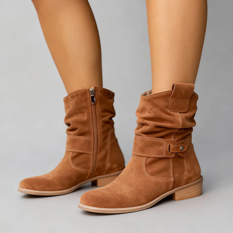 Women’s Mid-Calf Suede Slouch Boots with Low Heel - Image 8
