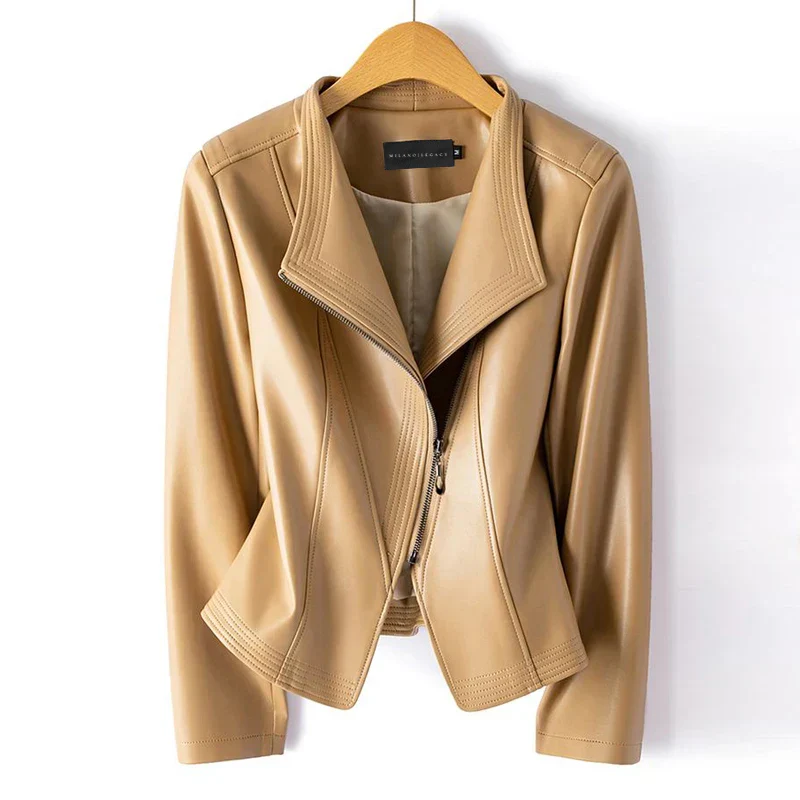 Women’s Moto Faux Leather Jacket with Asymmetric Zipper - Image 4