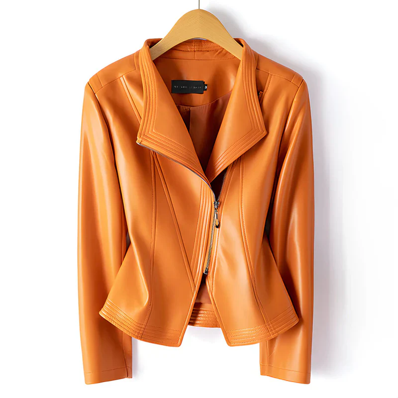 Women’s Moto Faux Leather Jacket with Asymmetric Zipper - Image 5