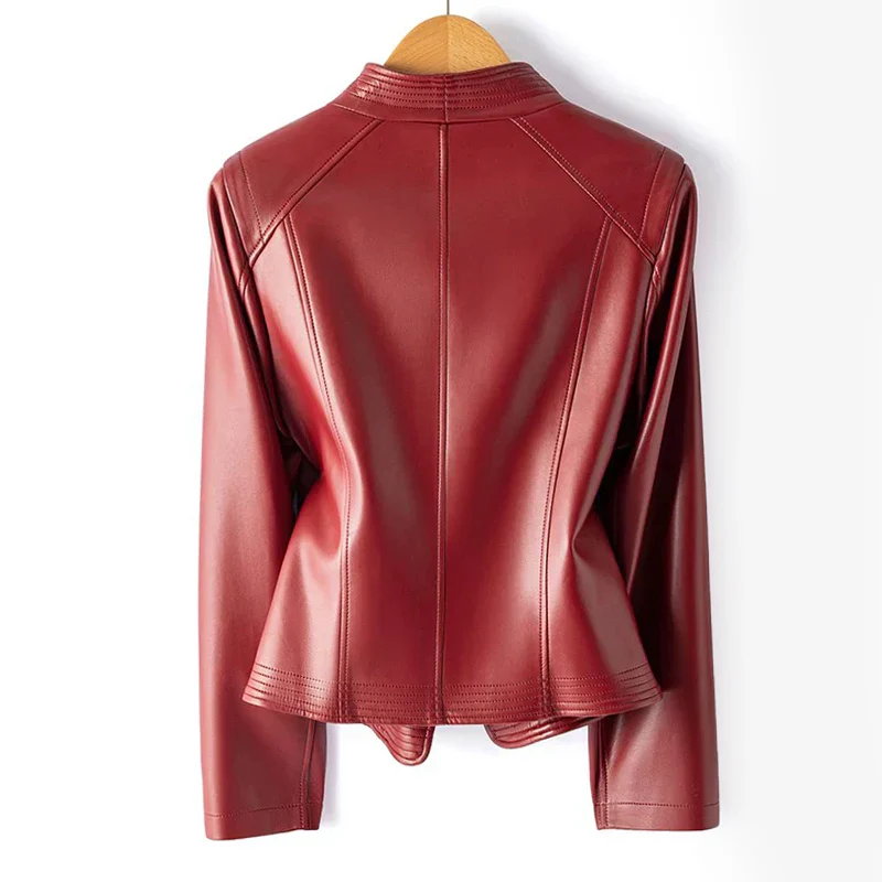 Women’s Moto Faux Leather Jacket with Asymmetric Zipper - Image 6