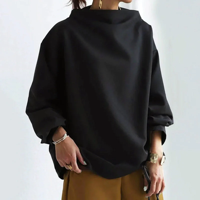 Women’s Oversized Top with Folded Collar Design - Image 4