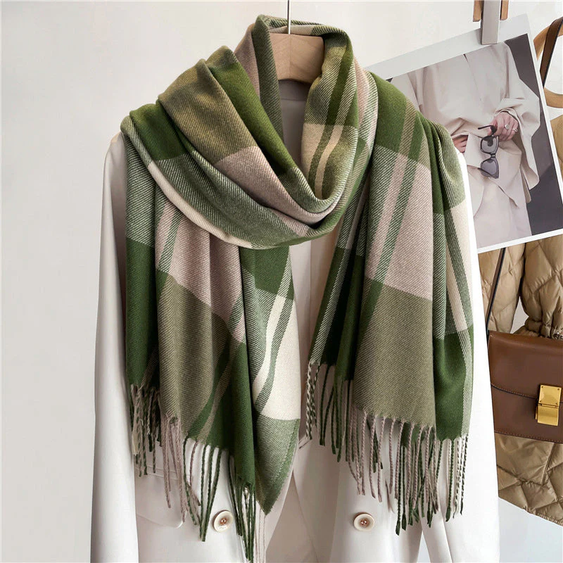 Women’s Plaid Knit Scarf with Cashmere-Inspired Texture - Image 2