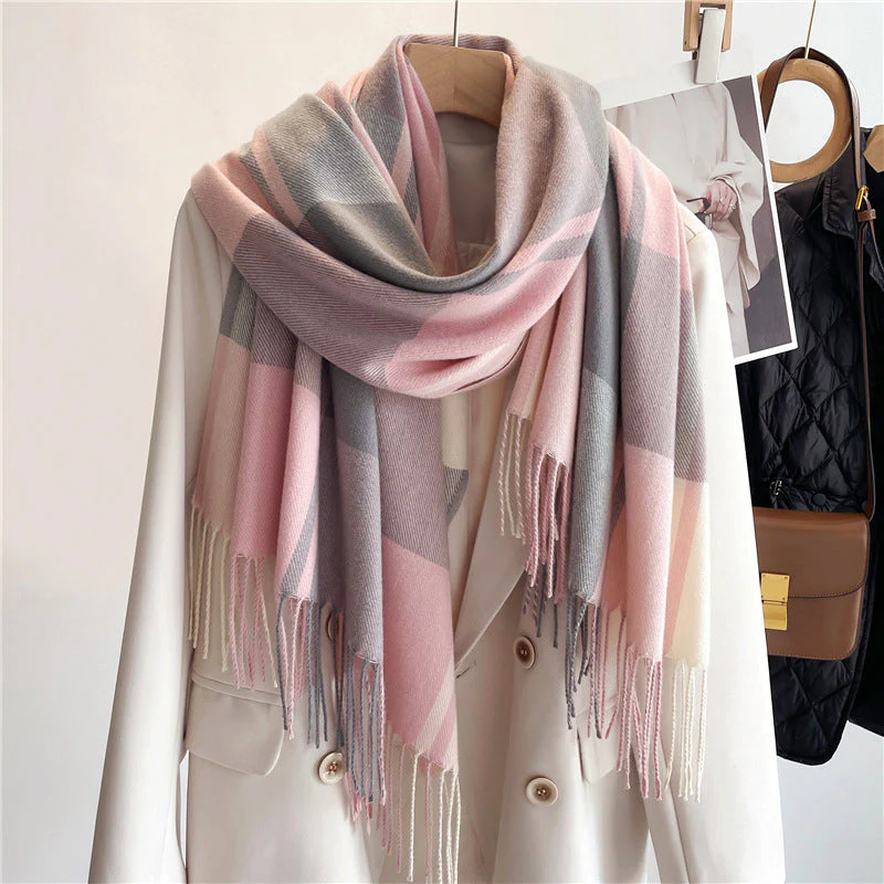 Women’s Plaid Knit Scarf with Cashmere-Inspired Texture - Image 3