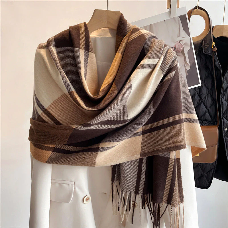 Women’s Plaid Knit Scarf with Cashmere-Inspired Texture - Image 4